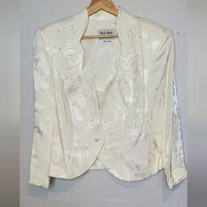 Nah Nah Collection Ivory Brocade Embellished Dressy Fitted Jacket Size 18W